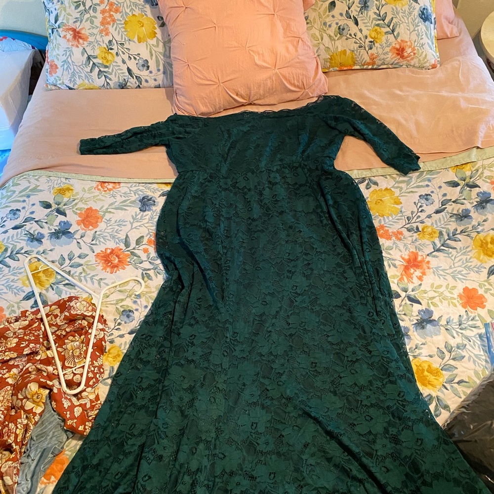 Dark Green off shoulder gown